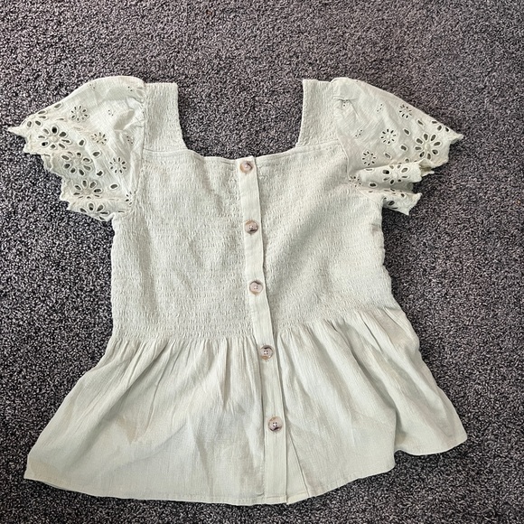 madewell eyelet sleeve lucie smocked peplum top sage seagrass green - Picture 5 of 6